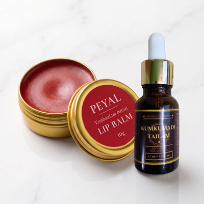 Glow Combo — Kumkumadi Tailam + Vembalam Pattai Lip Balm